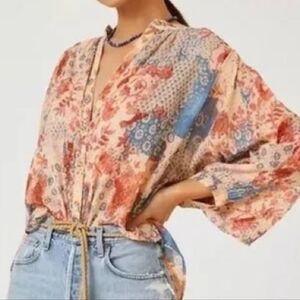 Anthro Pilcro The Sidney Batwing Blouse In Pink/Blue